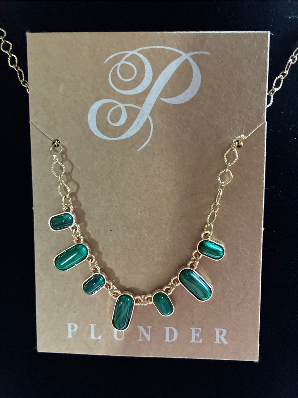 Plunder Gold-Tone Necklace with Emerald Green Drops